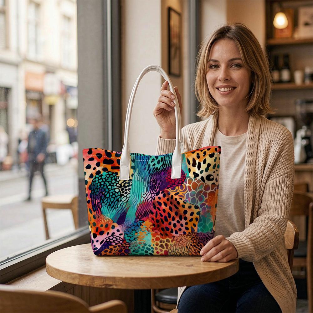 Vibrant Animal Print Tote Bag Casual Lightweight Large Capacity Daily Shopping Fashion Shoulder Handbag