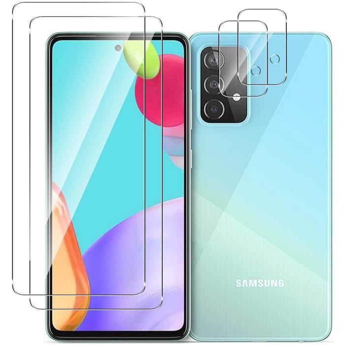 (2 Pack) Vitre d'écran verre trempé pour Samsung Galaxy A52 écran HD de dureté 9H +(2 Pack) Verre Trempé Caméra Arrière Protecteur