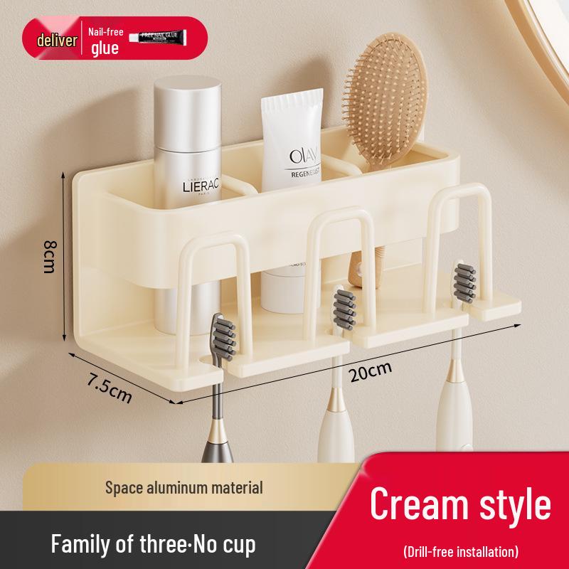 Wall-Mounted Electric Toothbrush & Mouthwash Cup Holder Set - No-Drill Installation