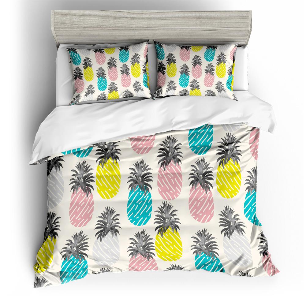 Pineapple Quilt Cover Pillowcase 2 or 3 Fruit Bedding Set Single Bed Double Bed Full Size Washable Zipper Bedding