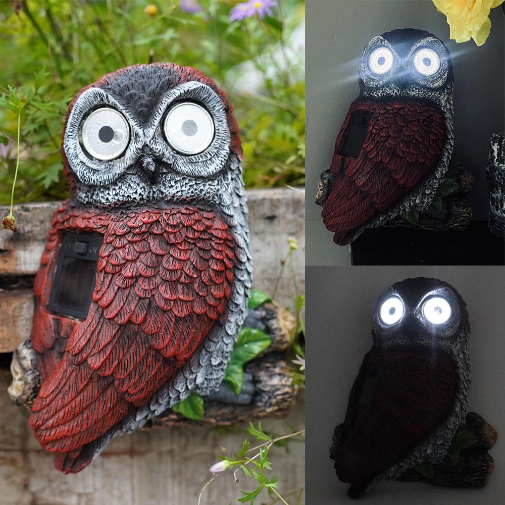 Wall-Mounted Solar Owl Ornament: Creative Outdoor Resin Craft for Courtyards
