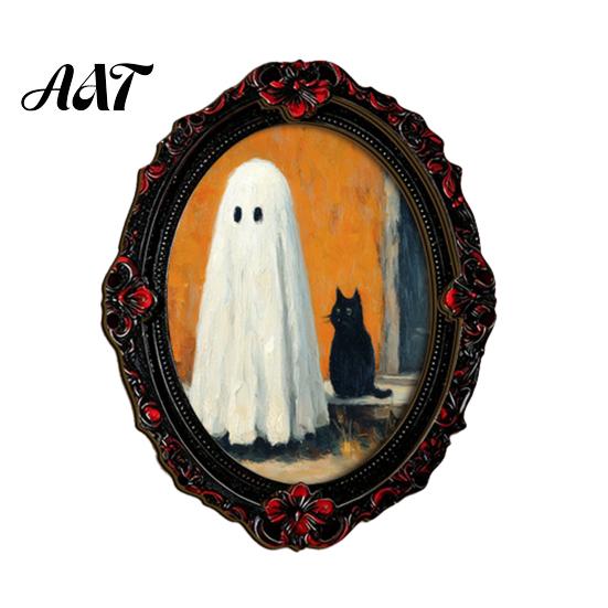 Dark Aesthetic Metal Cabinet Magnets Halloween Wooden Refrigerator Magnets, Vintage Gothic Oval Frame Fridge with Witch Indoor Theme Decorations Ghost