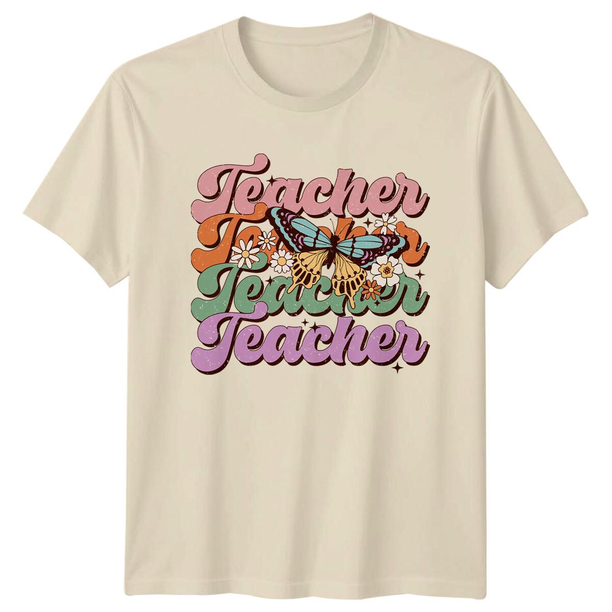 Teacher Butterfly Retro Style Job Title T-Shirt -a M