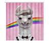 Rainbow Llama Shower Curtain Pink Background With White Furry Character Costume Shirt Bow Tie Design For Bathroom Decorations