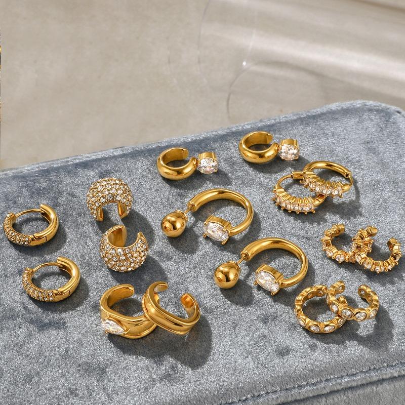Stainless Steel Ear Clips, Women's Non-pierced Zirconia Earrings, Luxurious and High-end Style Earrings for Autumn and Winter.