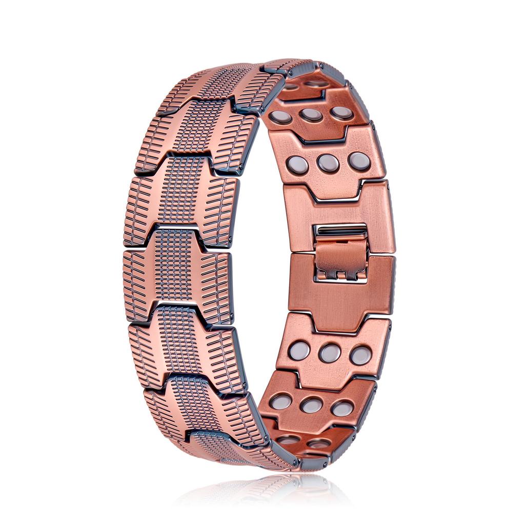 Antique Red Copper Men's Wide Magnet Bracelet - Retro Adjustable Design