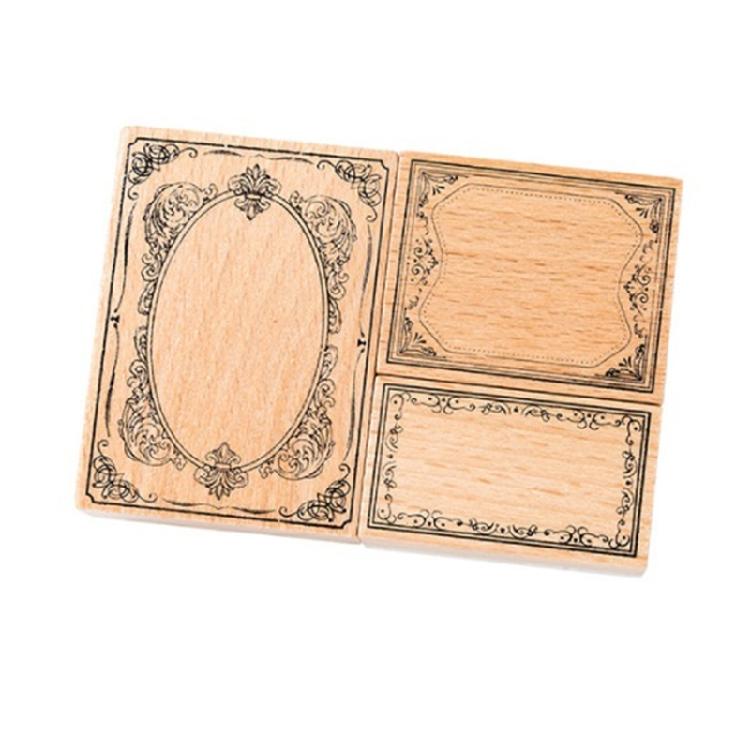 

Personalizeds Antique Border Stamp Collection 3 4Pcs Baroques Design Rubber Seals With Beechwood Handles For Stationery Art