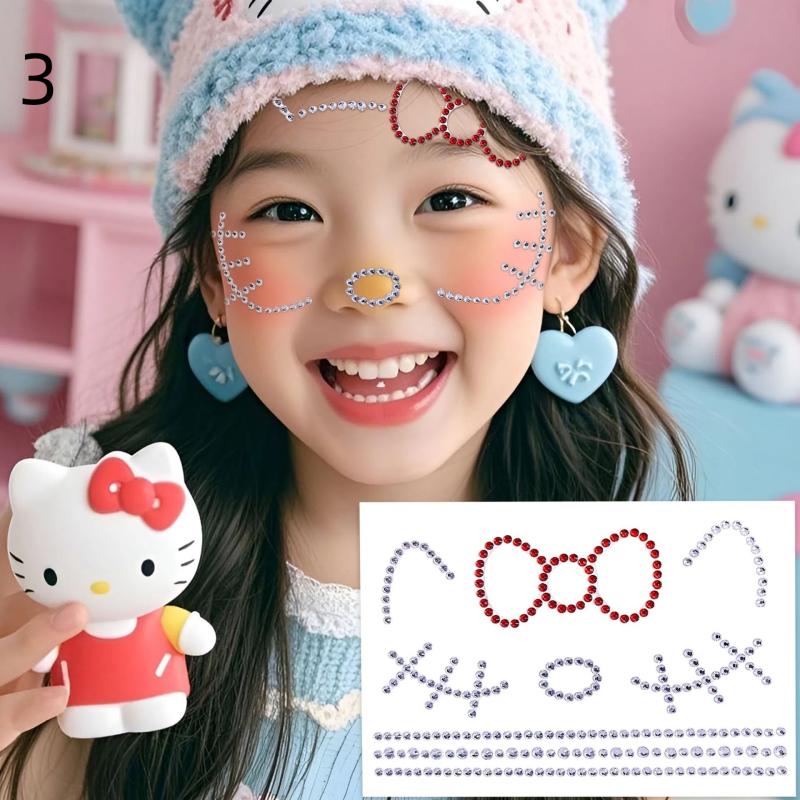 

Hello Kitty Butterfly Face Stickers Pearl Temporary Tattoo Stickers Waterproof Glitter Eyeshadow Body For Festival Makeup