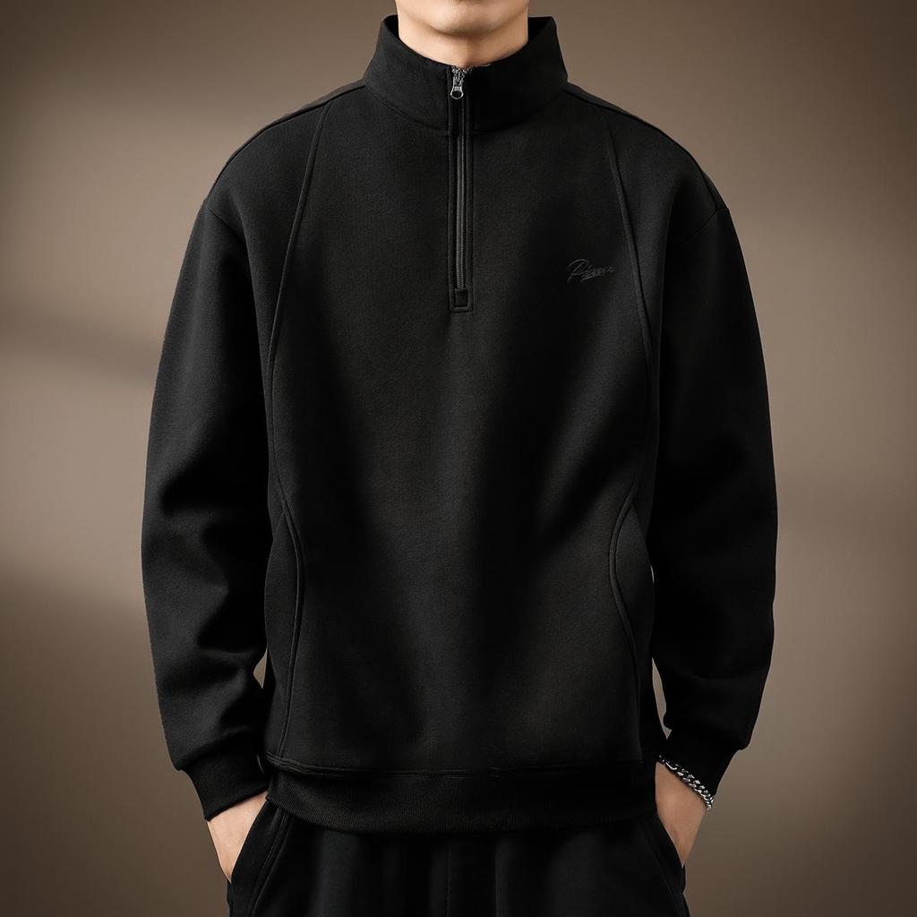Men's Retro Heavyweight Half-Zip Stand Collar Plus Size Velvet Hoodie