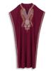 EDOLYNSA Wine Red Women Embroidered Kaftan Robe Long Dress Outfit Soft Boho Vacation Relaxed Beach Wear Lounge Wear Moo Moo Dress Q1654