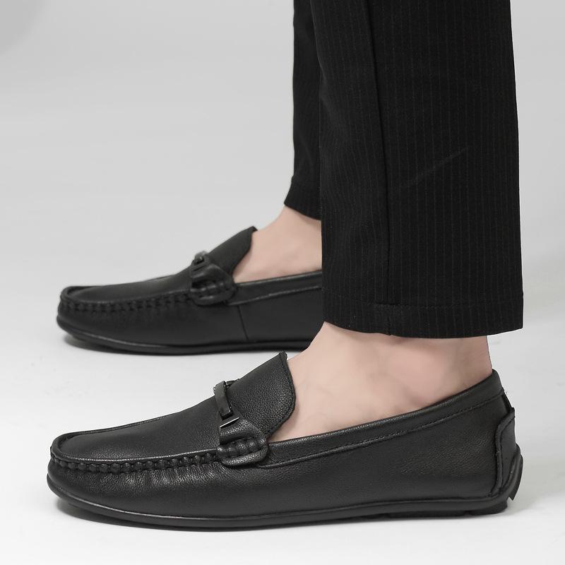 

Весна 2025 года, новые мужские повседневные кожаные туфли, деловая мода, дышащие, для вождения, обувь Doudou, легкая, с одной педалью, мужская обувь 37 чёрный