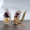 Multicolor Water Drop Stone Purple Crystal Hoop Earrings For Women Vintage Gold Color Ear Buckle Wedding Jewelry Engagement Gift