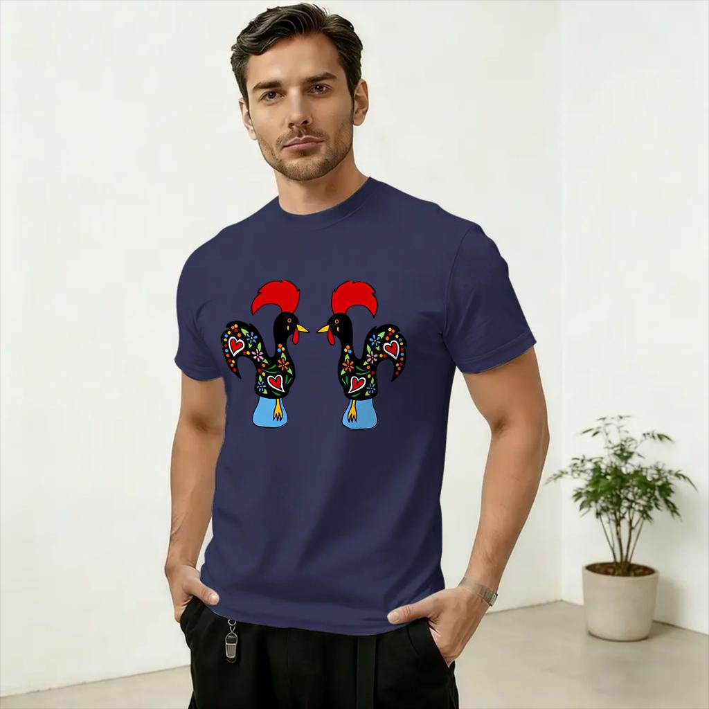 Galo de Barcelos Rooster TShirt for Unisex Leisure Cotton Tees Round Collar Short Sleeve T Shirt Adult Clothing