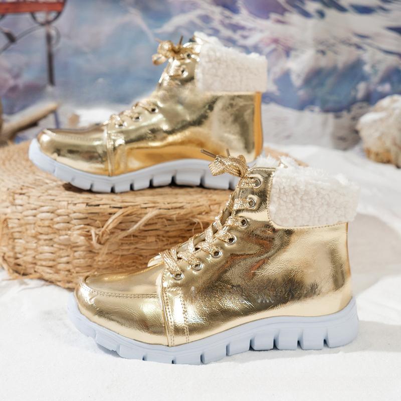 Fashion Leopard Print Women's Snow Boots 2024 Winter Frenulum Plush Ankle Boots Woman Faux Fur Warm Non-Slip Cotton Padded Shoes