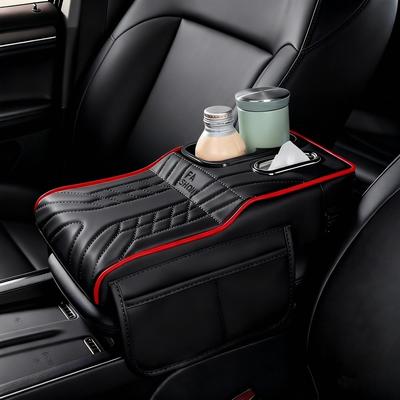 Portable Center Console Armrest Cushion PU Leather Multifunctional Car Armrest Pillow with Cup Holder Tissue Box