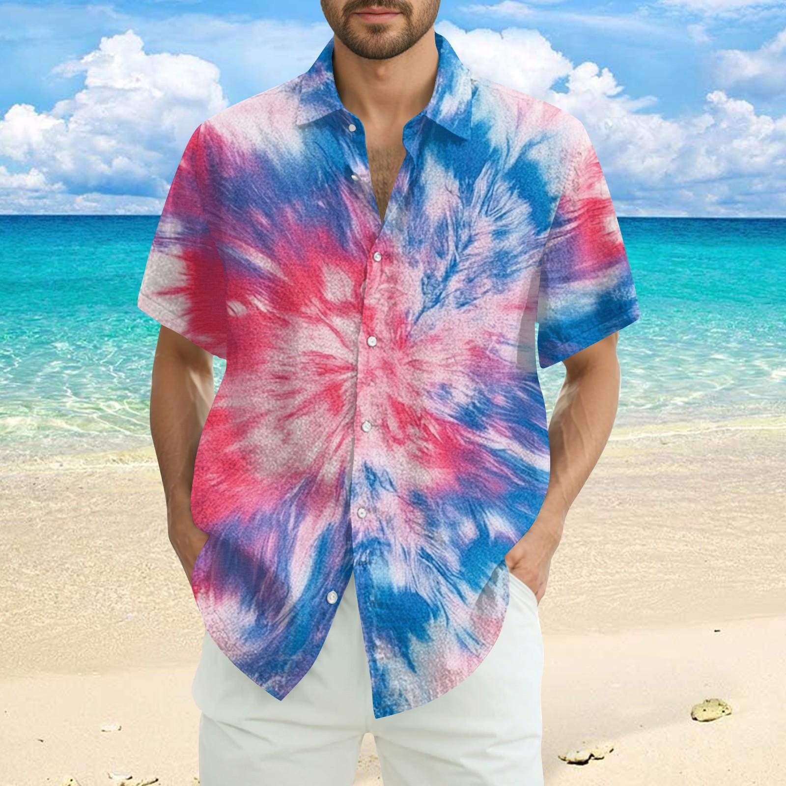 

Men s Fashion Loose Tie- Printed Short Sleeve Beach Shirt XXL рожевий