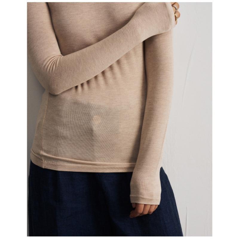 Tencel Modal Cashmere Bottoming Shirt for Women in Autumn and Winter Slim Solid Color Skin-friendly T-shirt High-end Light Luxury Knitwear