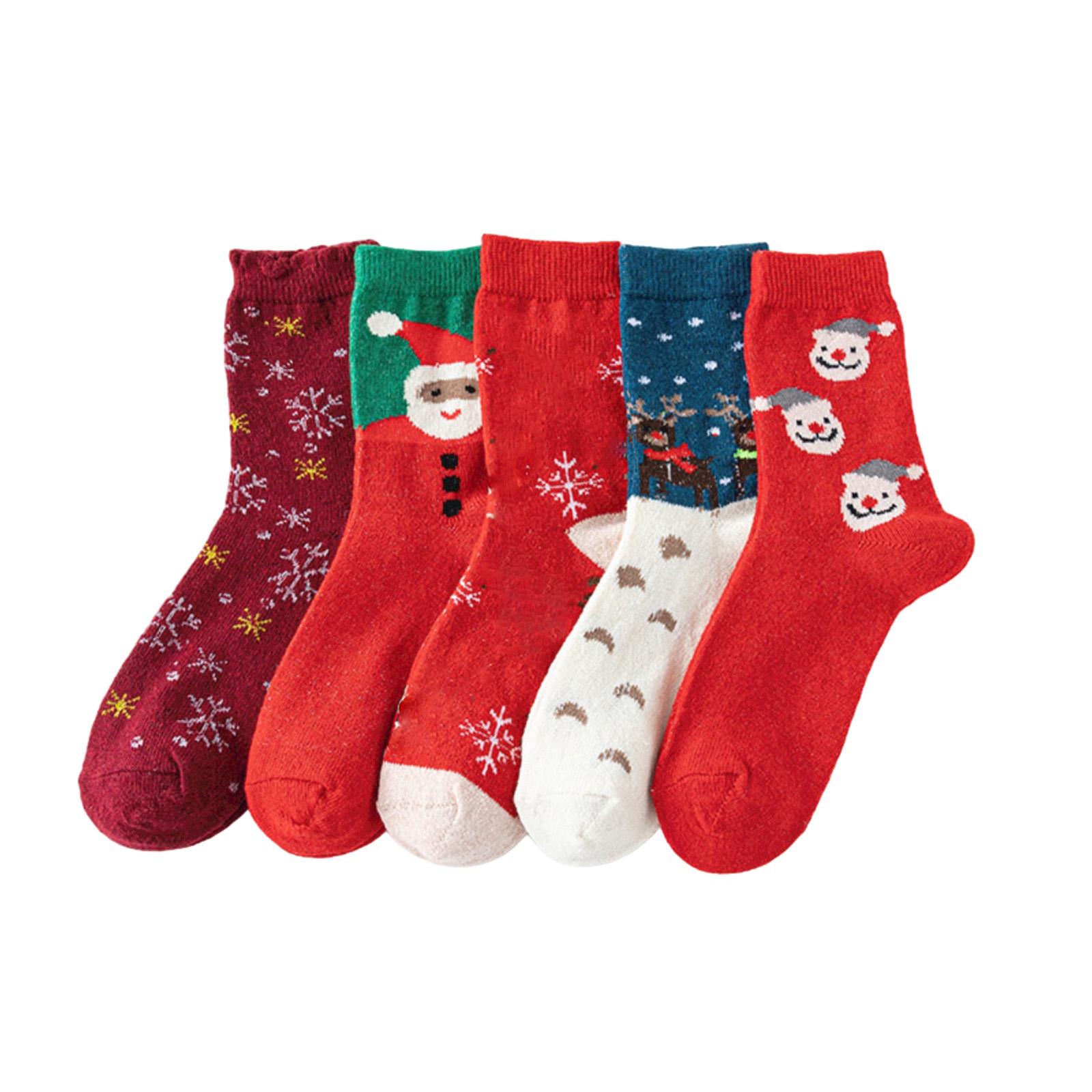

1 Box Of 5 Pairs Of Christmas Stockings, Double-Sided Fleece, Warm And Thick, Winter Home And Sleep Stockings, Christmas Gift. One Size