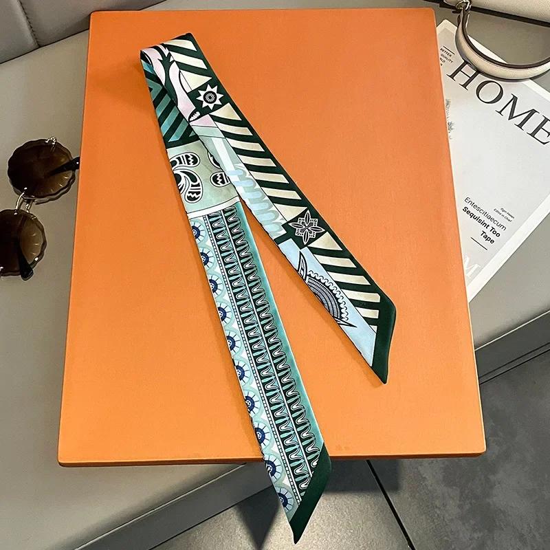 Women Narrow Thin Scarf Horse Print Long Ribbon Scarf Handle Bag Multi-Function Decorative Neckerchief Hair Tie Band