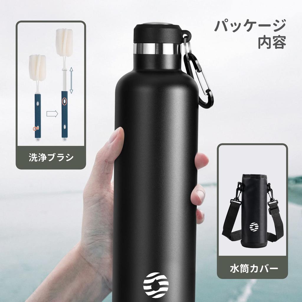 FJbottle 1 Liter Vakuumisolierte Edelstahl-Wasserflasche, Zweite Generation, zum direkten Trinken, Sportgetränke, inklusive Wasserflaschenhülle