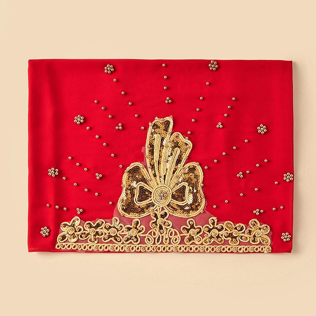 Ethnic Style Pearl Beaded Chiffon Headscarf with Rolled Edge