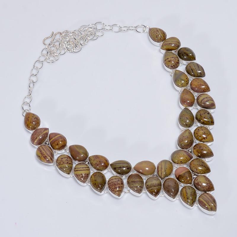 

Exclusive Top Grade Qualite 100% Natural Cherry Creek Jasper Pear Shape Ethnic Handmade Jewelry 925 Steling Silver Necklace 19 WSJ-5119 срібний