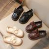 Girls Fashion Leather Shoes 2-18 Years Old Brown Bow Girls Walking Shoes Beige Hundred with Non-slip Children Baby Single Shoes