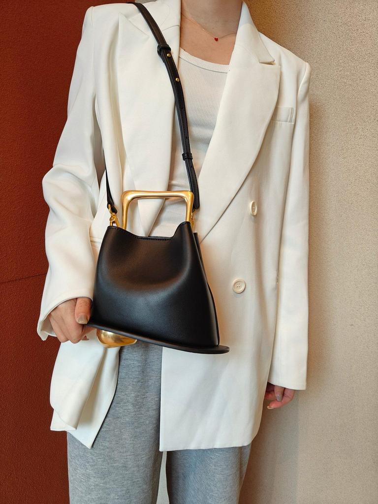 2024 Retro Echte Leder Bucket Bag mit Holzgriff - Einzigartiges, Vielseitiges Design