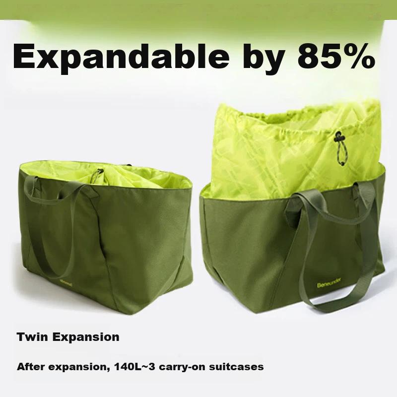 Beneunder Tote Bag, Shoulder Bag, Large Capacity Commute and Travel Bag, Handheld Luggage Bag, Green, 35L