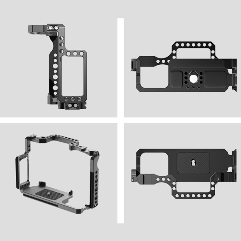 Aluminum DSLR Camera Cage for EOS5d2/5d3 5d4/6d2 Featuring Double Cold Shoe Mounts and Multiple Accessory Screws