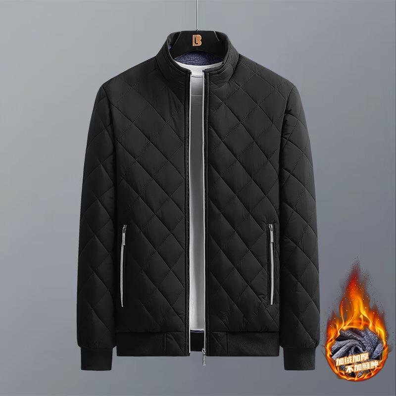 Men Stand Collar Fleece Lined Thick Warm Quilted Plaid Winter Cotton Jacket