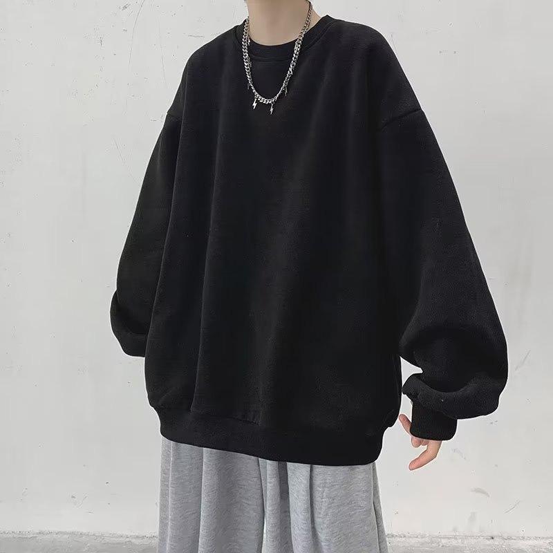 Unisex Crewneck Sweatshirt - Loose Fit for Spring and Autumn, Solid Color, Long Sleeve, Trendy and Versatile.