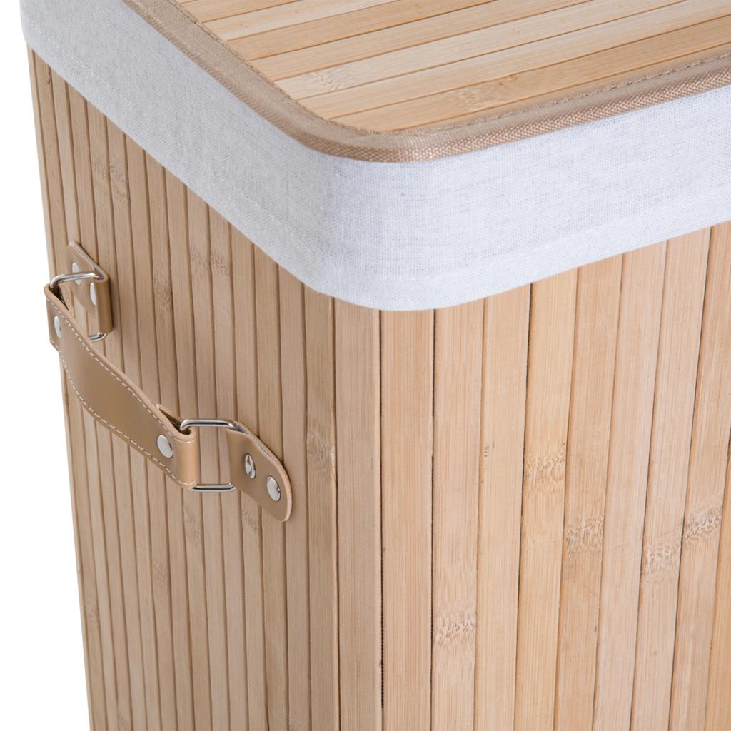 70L Collapsible Bamboo Laundry Hamper Organizer Clothes Washing Basket Bin Storage Box W/ Lid Removable Lining 40x30x60cm