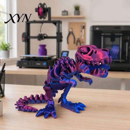 Tyrannosaurus Rex Model 3D Printed Dinosaur Figure, Movable Joints Smooth Opening Decoration, Figure Toy Gradient Metallic Texture Mini Bone