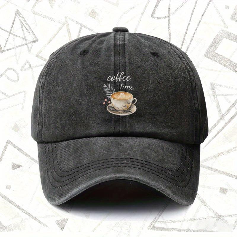 A Vintage Washed Cap Featuring Coffee Time Suitable for Both Men And Women This Solid Baseball Hat Is Perfect for All Season