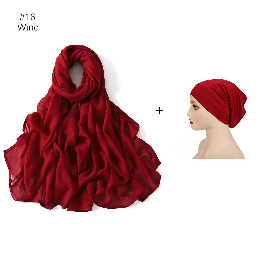 Ensemble Écharpe et Bonnet en Rayonne-Coton: Grand Écharpe + Chapeau Tube à Bord Large Assorti