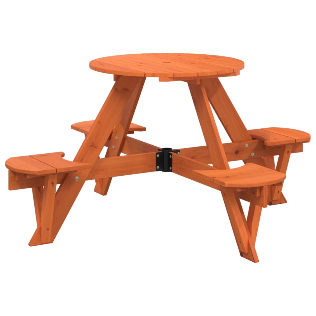 4 Child Picnic Table with Sun Umbrella Round Pine Wood