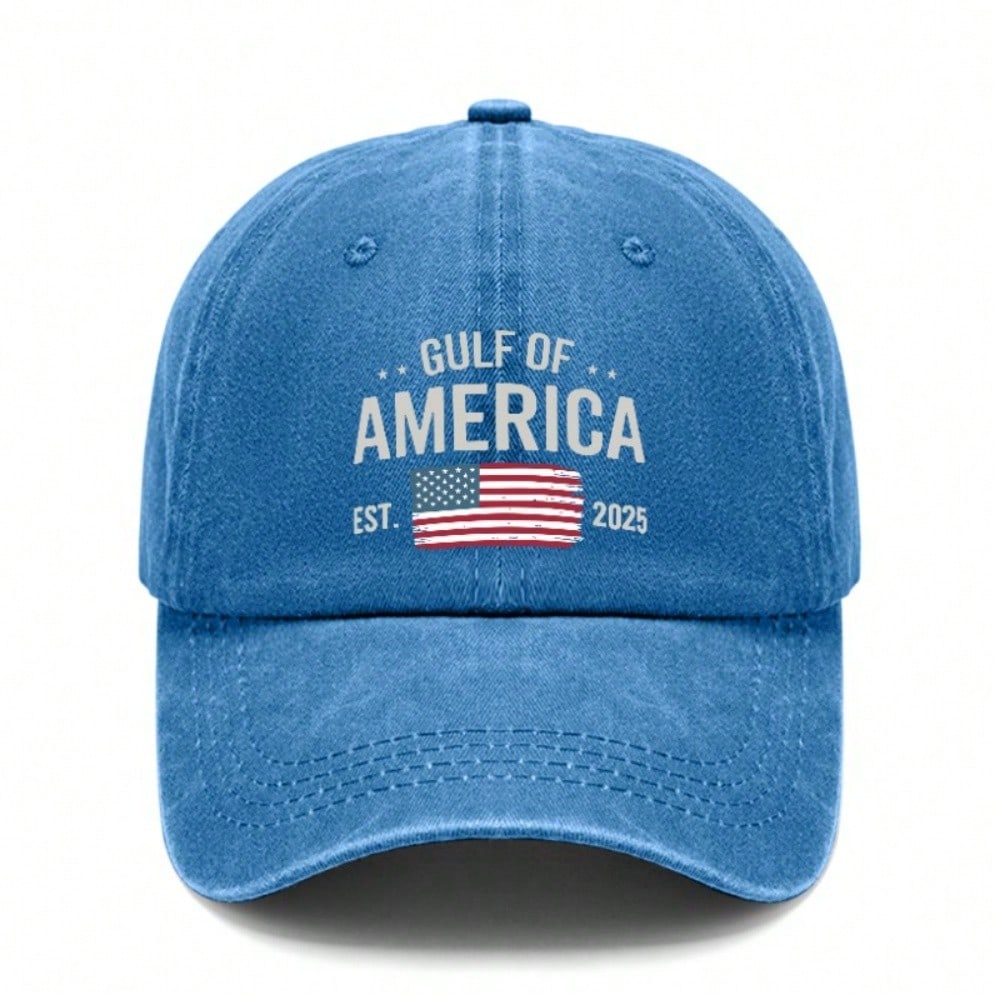 [Patriotic Baseball Cap] 2025 Gulf Of AMERICA Print Adjustable Hat Vintage Washed Polyester - Unisex Casual Outdoor Sports Gift For July 4Th