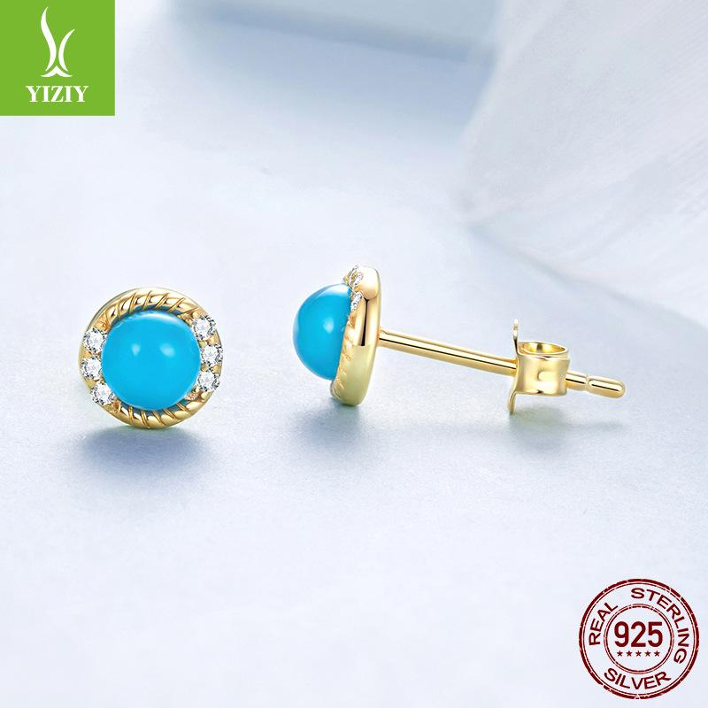 

Бирюзовые серьги-пусеты из стерлингового серебра 925 пробы, элегантные, с придворным темпераментом, с покрытием из 14-каратного золота 925 silver