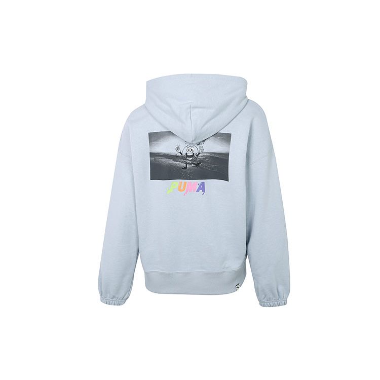 Puma Downtown Logo Print Hoodie Women Tops Blue 533049-71