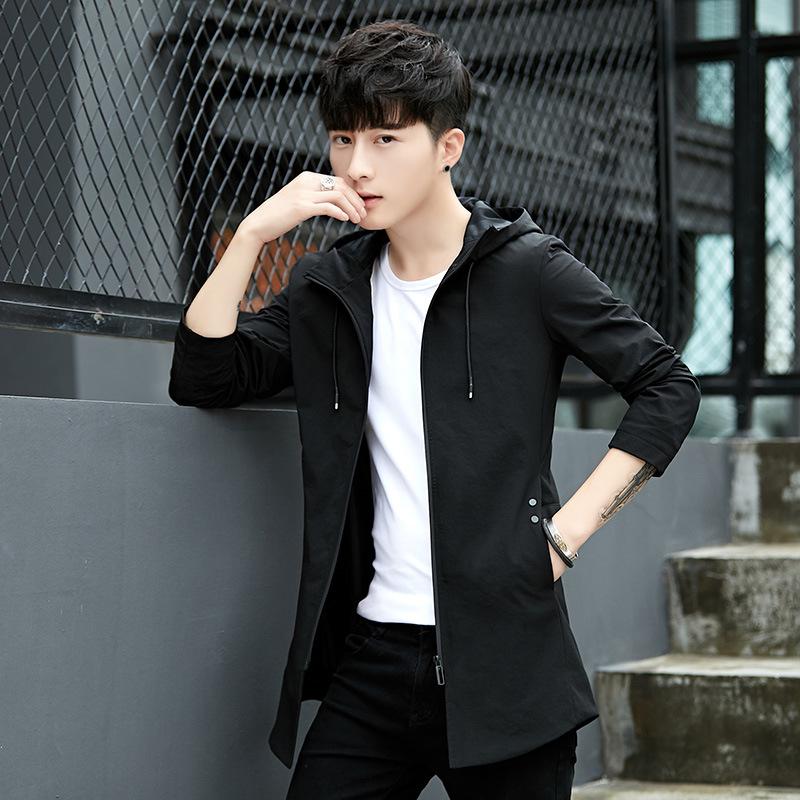 

Куртка мужская корейский тренд с капюшоном модная повседневная мужская большого размера трендовая весенне-осенняя новая куртка средней длины 3XL