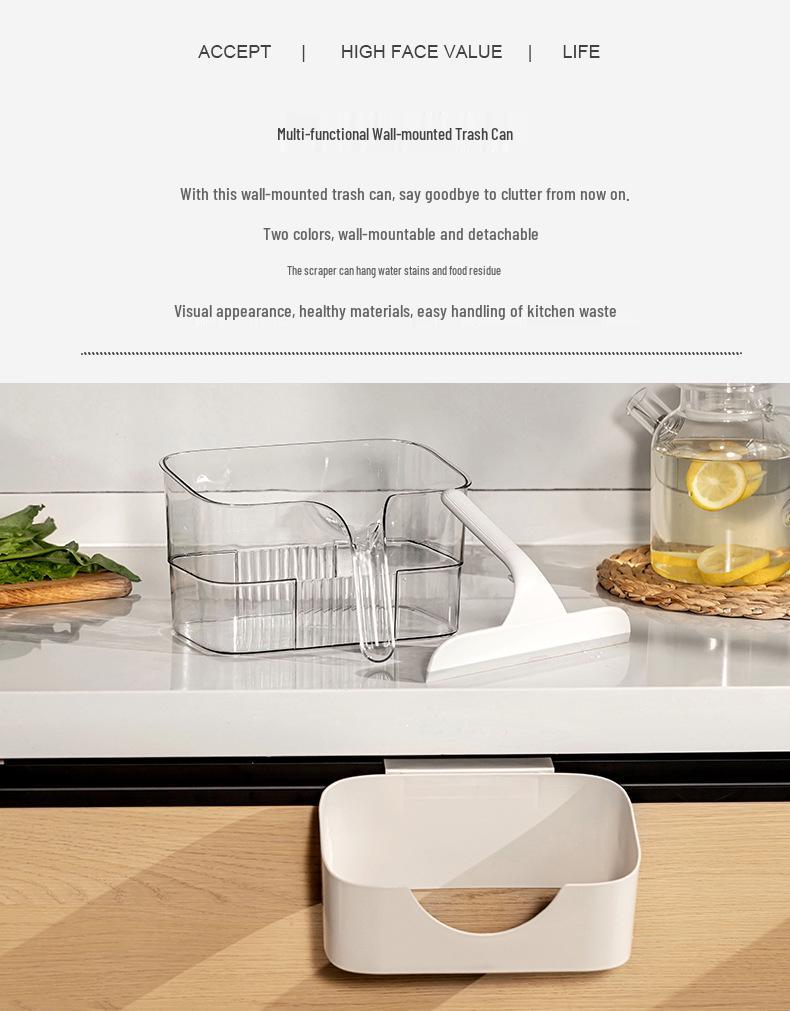 Wall-Mounted Kitchen Trash Can with Scraper - Wet Garbage Storage Bin for Cabinet Doors