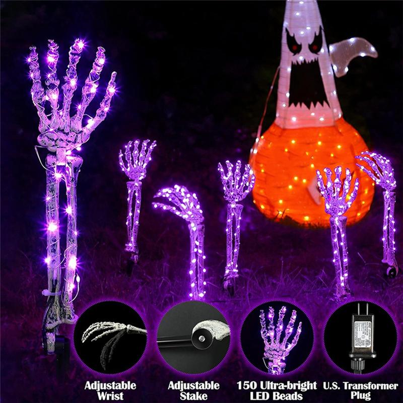 ABJI-5-Pack Glowing Skeleton Arm Stakes Halloween Decorations LED Waterproof Skeleton Hand US Plug