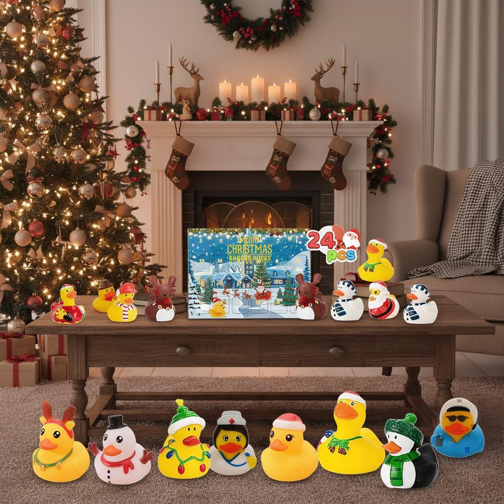 Duck Advent Calendar 2025 with 24 Rubber Ducks 24 Days Christmas Countdown Calendar Duck Set Advent Calendar for Boys Girls Kids