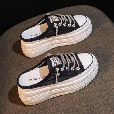 Platform Half Slippers Womens Thick Base Increased Height Slimming Effect Womens Shoes Fashionable Versatile Women Casual Shoes