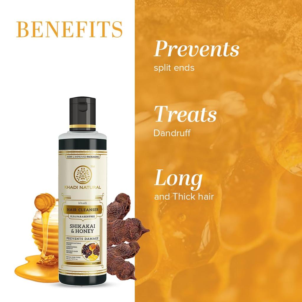 Khadi Natural Shikakai And Honey Shampoo 210ml Pack For Hair Fall Control And Repairing Damaged Hair