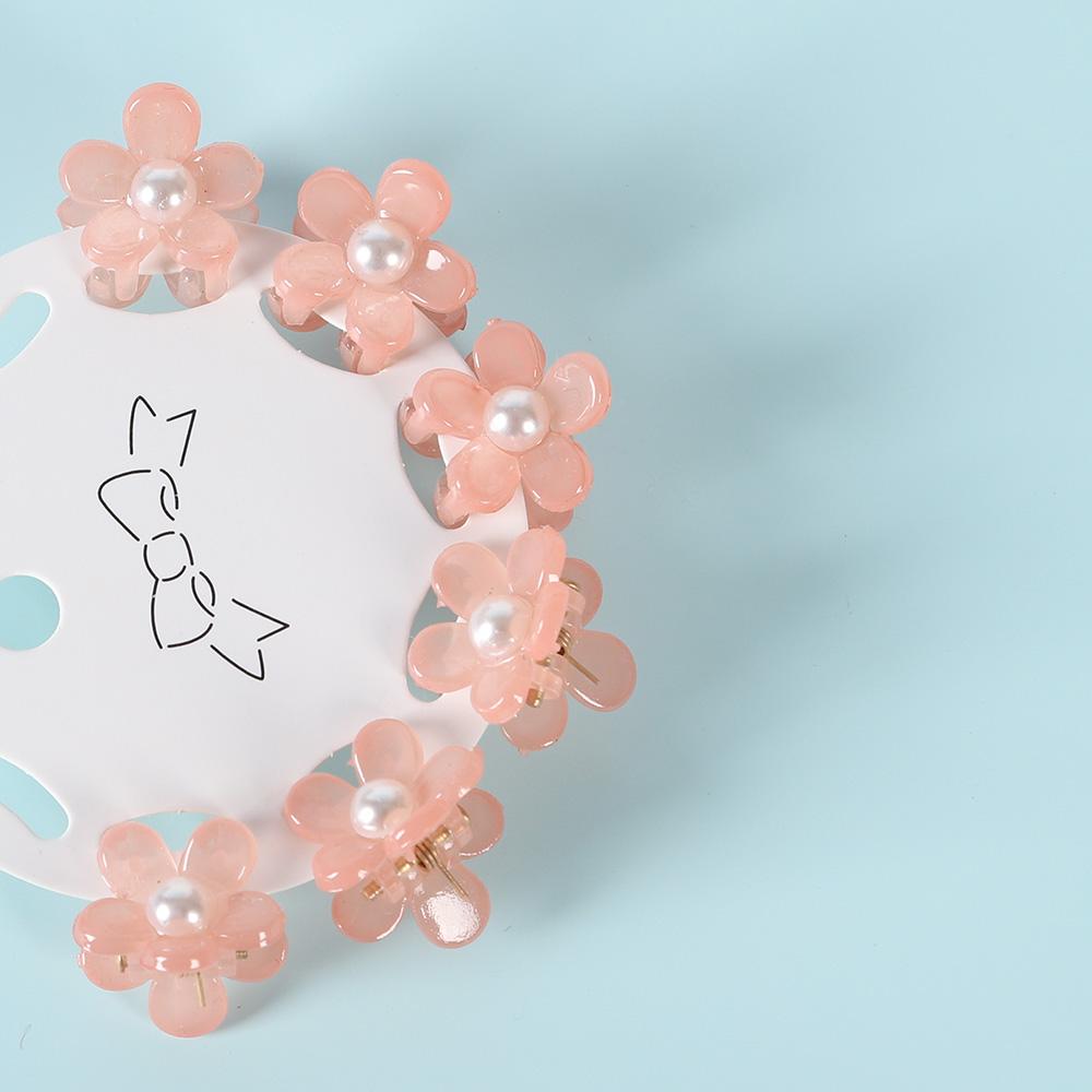 6PCS Transparent Flower Small Hair Claws Clips Women Girls Rhinestones Pearl Mini Crab Hair Clamps Sweet Childs Hair Accessories