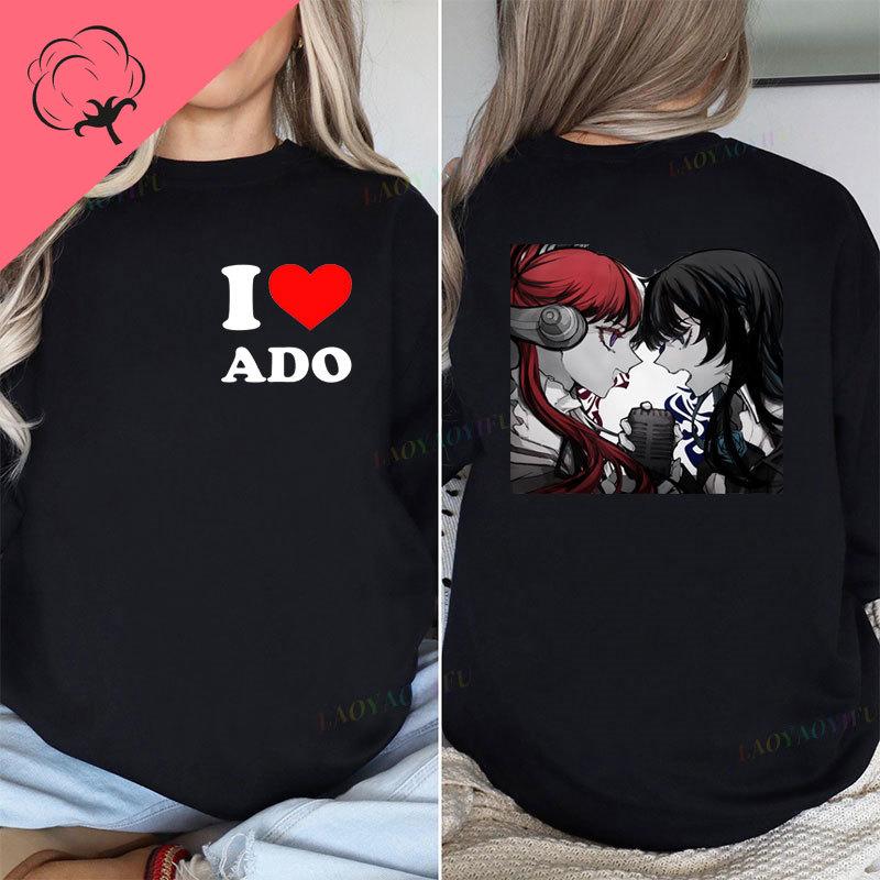 Ropa De Mujer Double Side Style Printed Ado T Shirt ADO Blue Rose Graphic T Shirts Streetwear Crewneck Cotton Tops