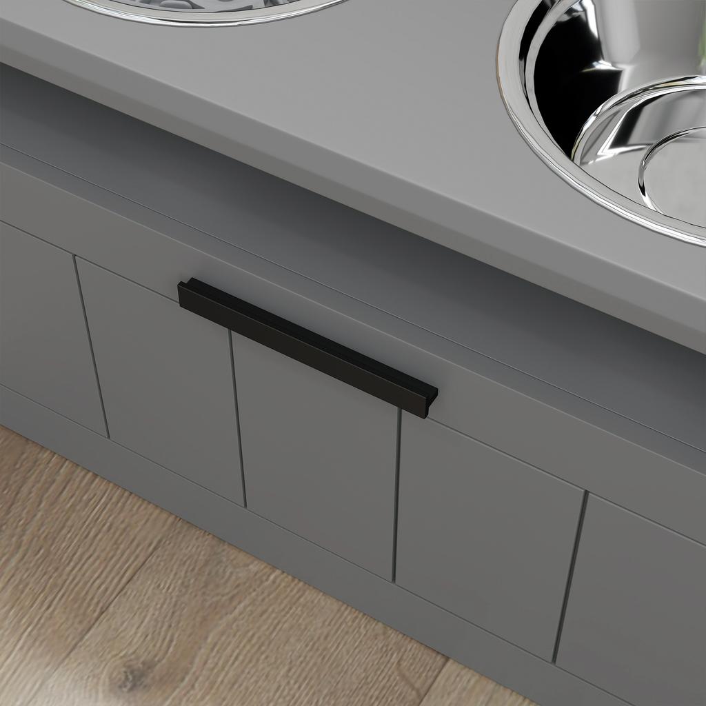 Elevated Dog Bowl, Slow Feeder, Stainless Steel, Storage Drawer, 60 x 30 x 35 cm, Grey
