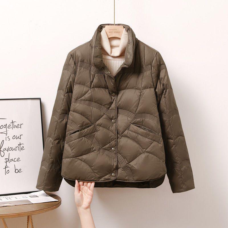 Korean Split Diamond Pattern Short Down Jacket with Stand-Up Collar